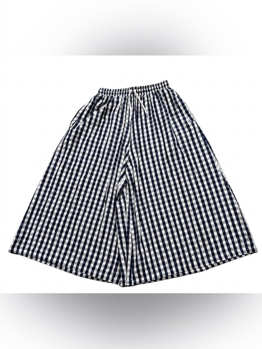 Gioya & Co Gingham Plaid Wide Leg Crop Pants Palazzo Drawstring Waist Pockets